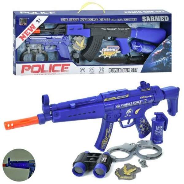 Набір зі зброєю JC052-58 (18шт) поліцейський, автомат, звук, світло, ніж, наручники, жетон, 2види(бі (шт)