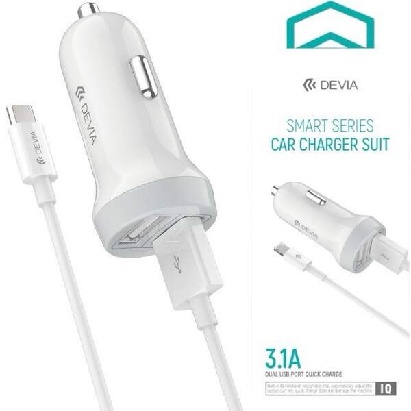 Пристрої побутові для заряджання акумуляторів мобільних телефонів DEVIA+кабель мікро 3.1A білий 5011 (шт)