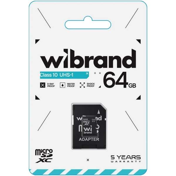 Карта пам*яті microSDHC (UHS-1) Wibrand 64 GB class 10 A1 R-100Mb/s +(adapter SD) (шт)