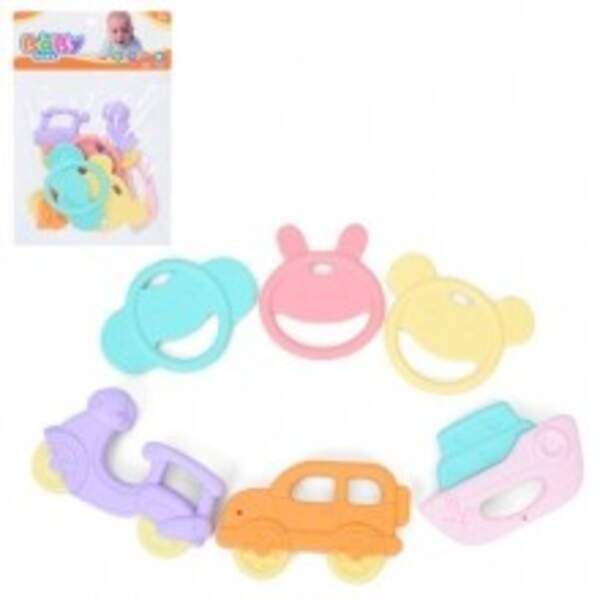 Брязкальце 508-162 (90шт) набір 6шт (транспорт, тварини), від 8см до 12см, прорізувач, у пакеті, 17, (шт)