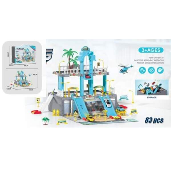 Гараж A246 (9шт) 65-63-в43см, 2 поверхи, ліфт(механічний), машинка 7см 4шт, вертоліт, дорожні знаки, (шт)