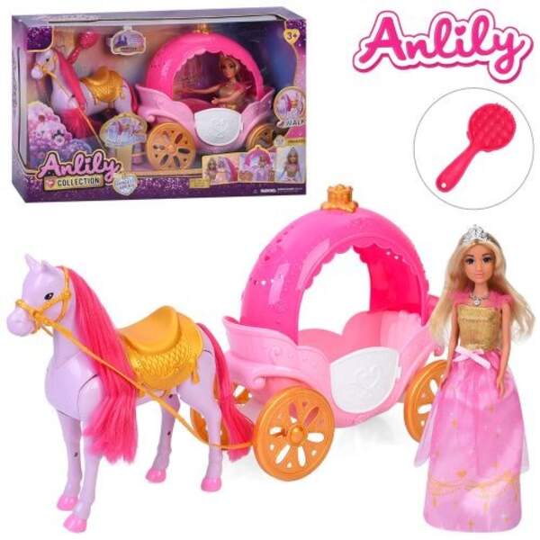 Карета 636061 (6шт) 31см, з конячкою (25см, ходить, звук), лялька 28см, гребінець, в кор-ці, 57-35-1 (шт)