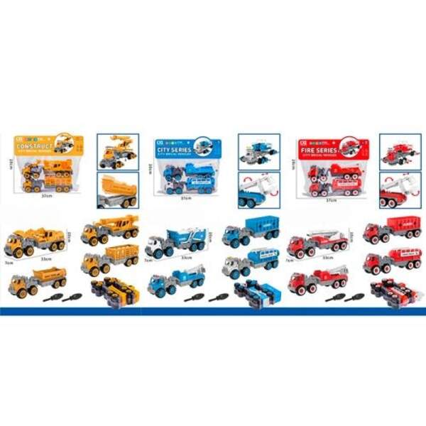 Конструктор CXL900-212-211-210 (36шт) на шурупах, трейлер 2шт, 27см, 6 видів, у пакеті, 37-28-7см (шт)