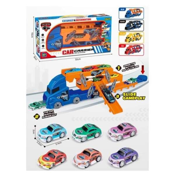 Трейлер XLH-09 (30шт) 2в1(трек, на запуску), 29см, машинки 6шт (6,5см, інерц, метал), 4 кольори, в к (шт)