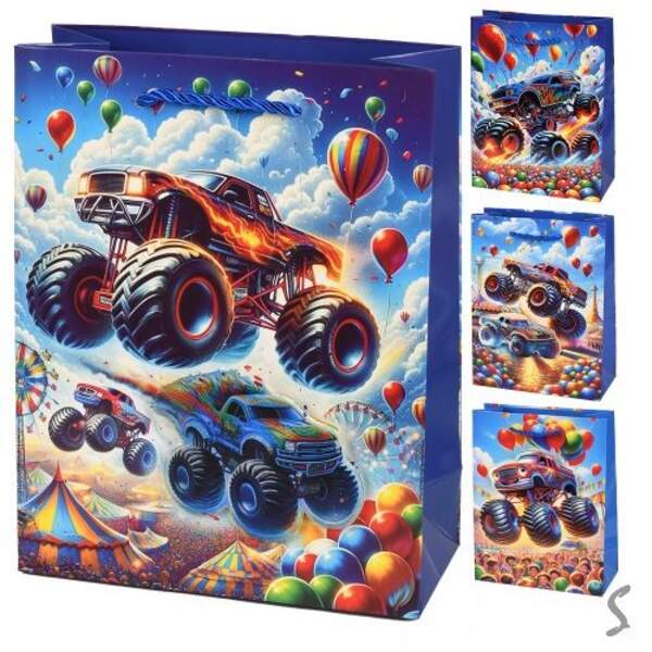 Пакет подарунковий паперовий L "Monster truck 3D" 31*42*12см R33048-L (180шт) (шт)