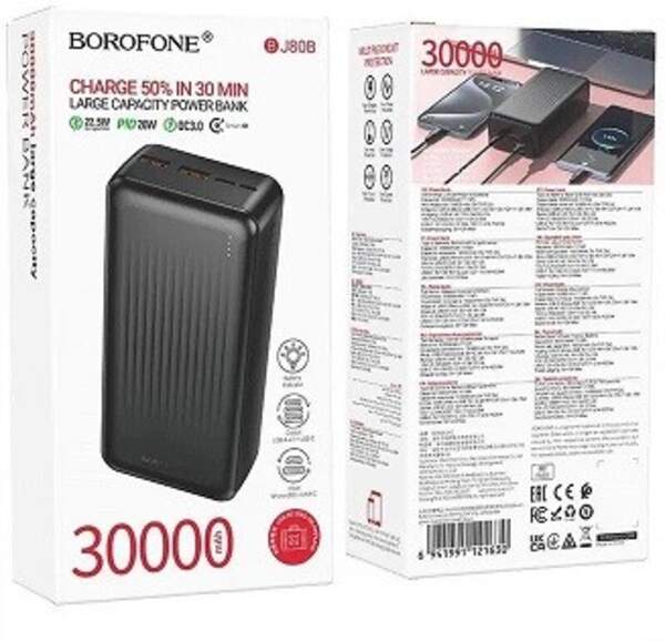 Power Bank Borofone BJ80B Clever 22.5W+PD20W fully compatible power bank(30000mAh) Black (шт)