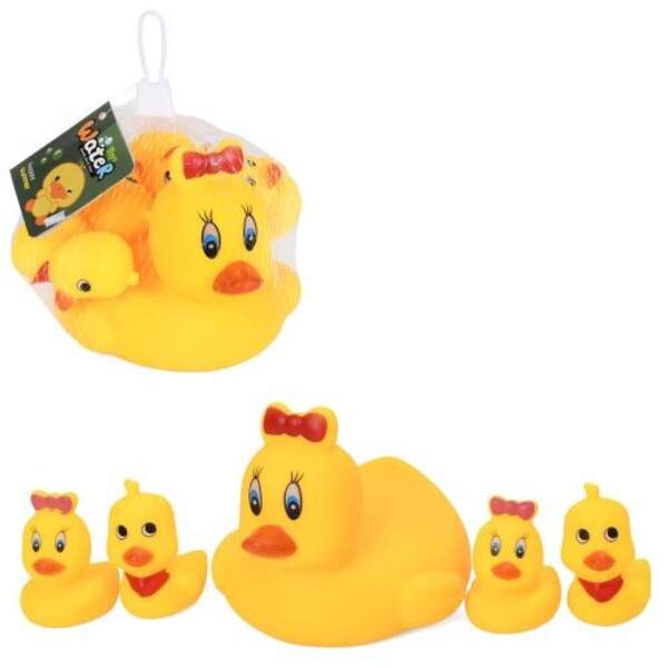 Іграшка для купання 669-002A5 (72шт) набір 5шт, качка з каченятами (15см, 4,5см), пискавка, у сітці, (шт)