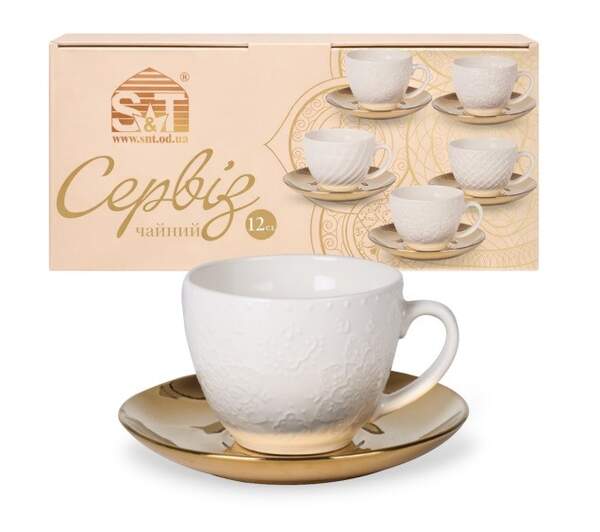 Сервіз чайний " Golden Asoka " 12ел. (чашка 250 мл, блюдце 15 см) 04-001-001 (шт)