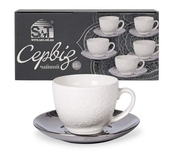Сервіз чайний " Silver Asoka " 12ел.(чашка 250 мл, блюдце 15 см) 04-001-006 (шт)