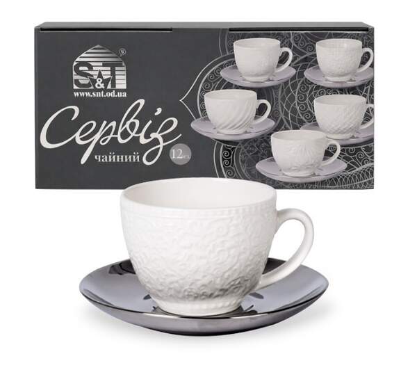 Сервіз чайний " Silver Kurumi " 12ел.(чашка 250 мл, блюдце 15 см) 04-001-007 (шт)
