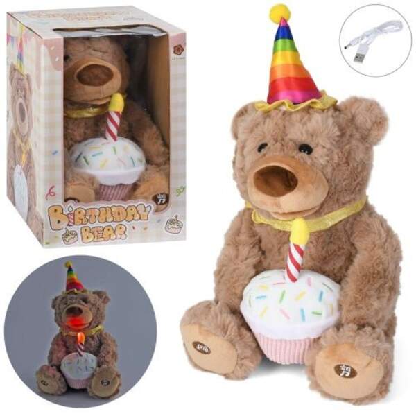 М'яка іграшка DY-2001 (10шт) ведмідь/ведмедик, Birthday Bear, в33-22-19см, музика-звук(англ), світло (шт)