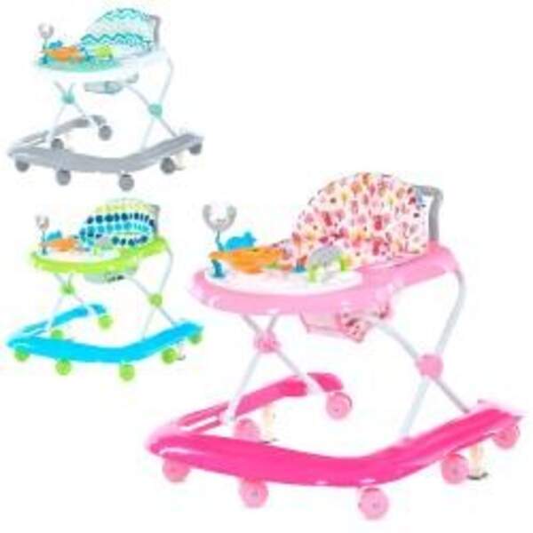 Ходунки M 6077 (5шт) музика, колеса 7шт, світло, стопор, 3кольори, на бат-ці (1 блак., 2 рож., 2 сір (шт)