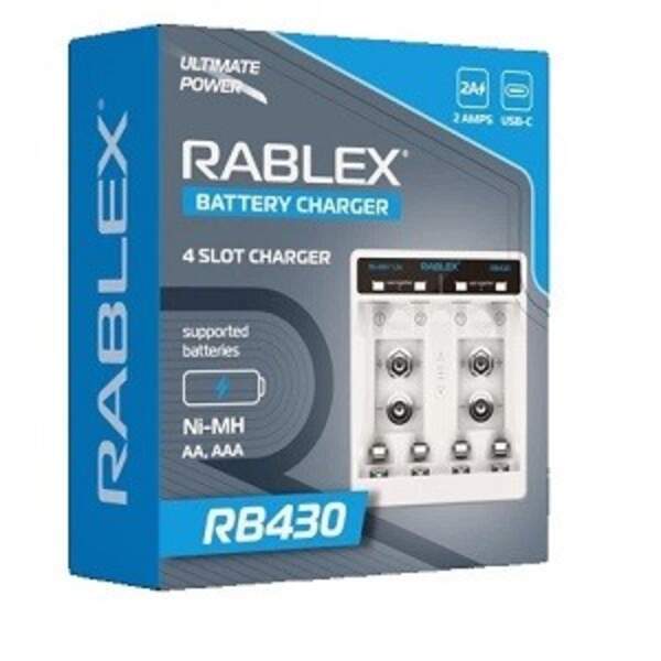 Зарядний пристрій Rablex RB430, 4xАА, ААА, 9V, 2A, Type-c (шт)
