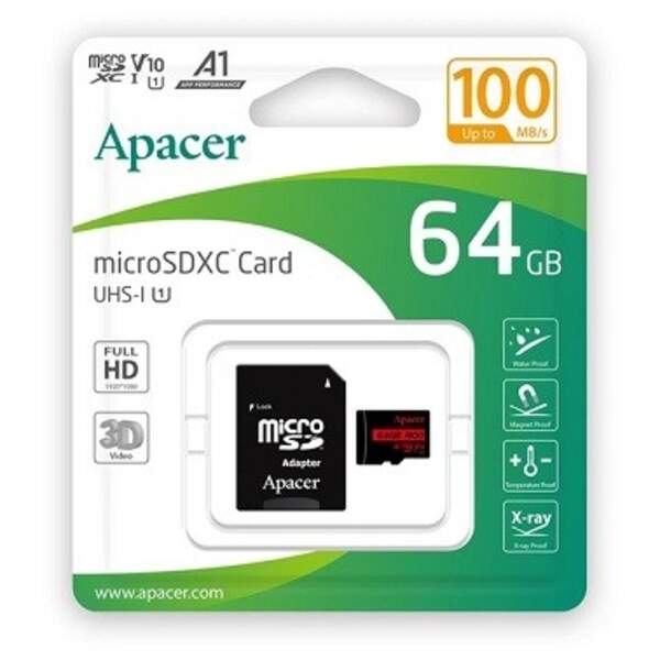 APACER Micro SD 64Gb class 10 V10 A1 R100MB/s (шт)