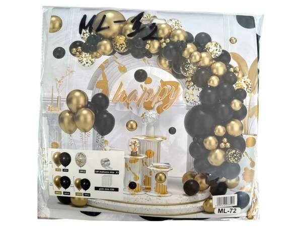 Набір кульок 96предм.+скотч для прикраси сцени в чорно-золотих тонах №ML-72 (100) (шт)