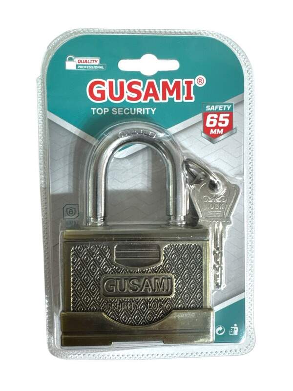 Замок навісний мідного кольору. GUSAMI 65мм з 4-а ключ. у нав. уп. №AUG665 (72) (шт)
