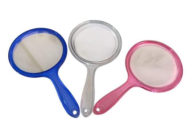 Дзеркало перук. з пл. прозр. руч. 2стор. (14.5 * 26.5) см 3кол. у міхур уп. у пор. уп. 24шт №6-1 (96 (шт)