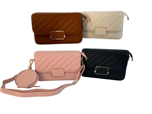 Сумка на плече з пером. та довжин. стрічок. і кошов. для дрібниць. 4кол. напівpu (20,5*13,5*7,5)см № (шт)