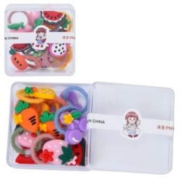 Аксесуар для волосся A0400 (240шт)  резинки для волосся, мікс видів, у пеналі, 6-6-2,5, упаковка 12ш (шт)