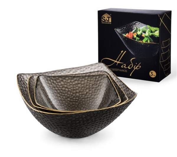 Набір салатників 3 пр. квадрат, Агат 18*18*7см(1л),16*16*6.5см(0,7л),14*14*6см(0,5л) 9293-2 (шт)