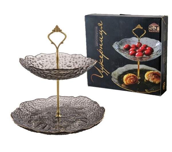 Цукерниця 2х ярусна "Агат", золотий кант (d-20; 26см h-25) 30088-2 (шт)