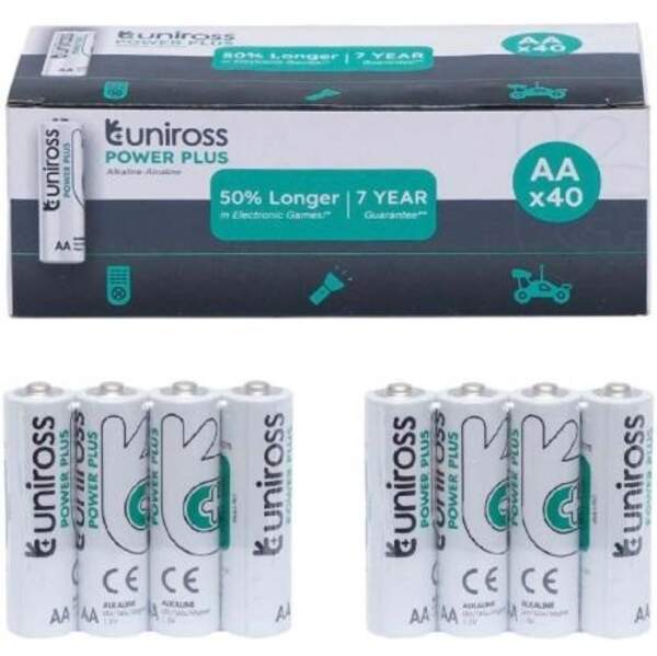 Батарейка Uniross лужна Power Plus Alkaline AA 1.5V - BX40 (Пап коробка 40 шт в уп) (шт)