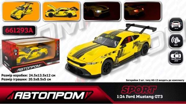 Машина АВТОПРОМ мет. арт. 661293A (12шт/2) 1:24 Ford Mustang GT3(2024, бат,світло,звук,відкр.двері,у (шт)