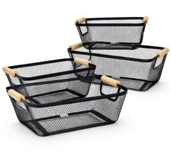 Кошик прямокутний. мет. чорн. з бамбука. ручками для зберігання (35*21.5*15.5)см №Y16-009 (40) (шт)