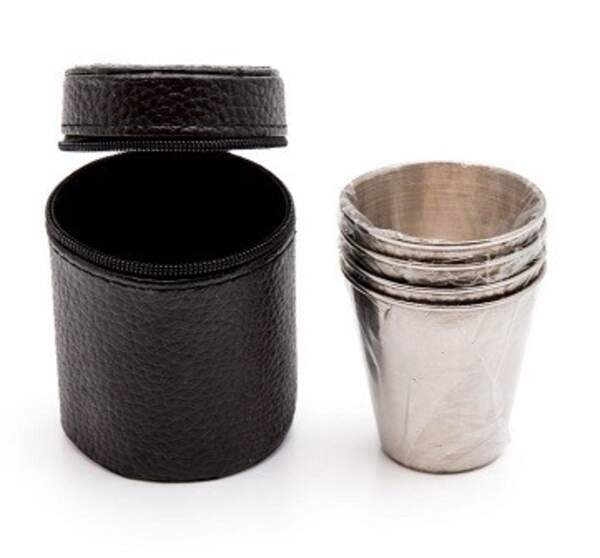 Чарка №JB-4-1 стала. 1унц. у шкірозамінник. PU чохлі 4шт (200) (шт)