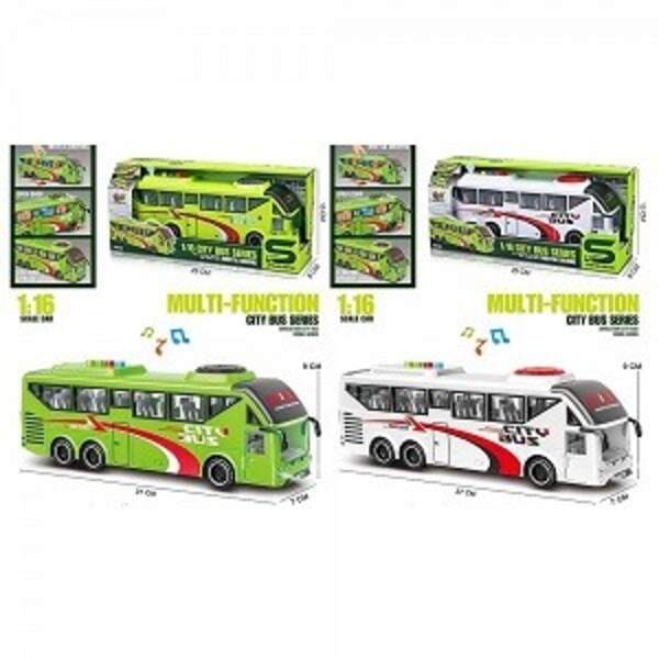 Автобус JS162-62A (18шт) інерція, 27см, 1:16, звук, світло, гумові колеса, відч.двері, 2 кольори, на (шт)