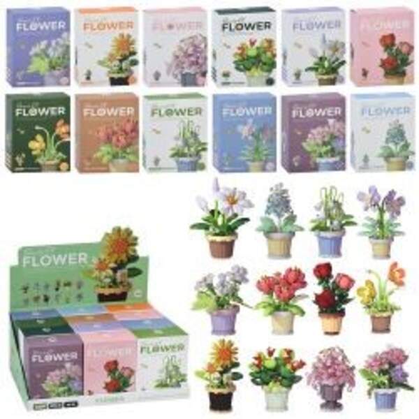 Конструктор 7219-7230 (72шт) квіти у горшику, від 105дет, в кор-ці, 12шт(12 видів) в дисплеї, 28,5-1 (шт)