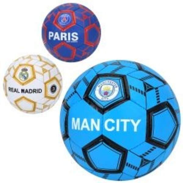 М'яч футбольний 2500-300 (30шт) розмір 5, ПУ1, ручна робота, 32 панелі, 410-430г, 3 види (клуби), в (шт)