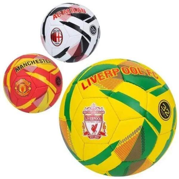 М'яч футбольний 2500-301 (30шт) розмір 5, ПУ1, ручна робота, 32 панелі, 410-430г, 3 види (клуби), в (шт)