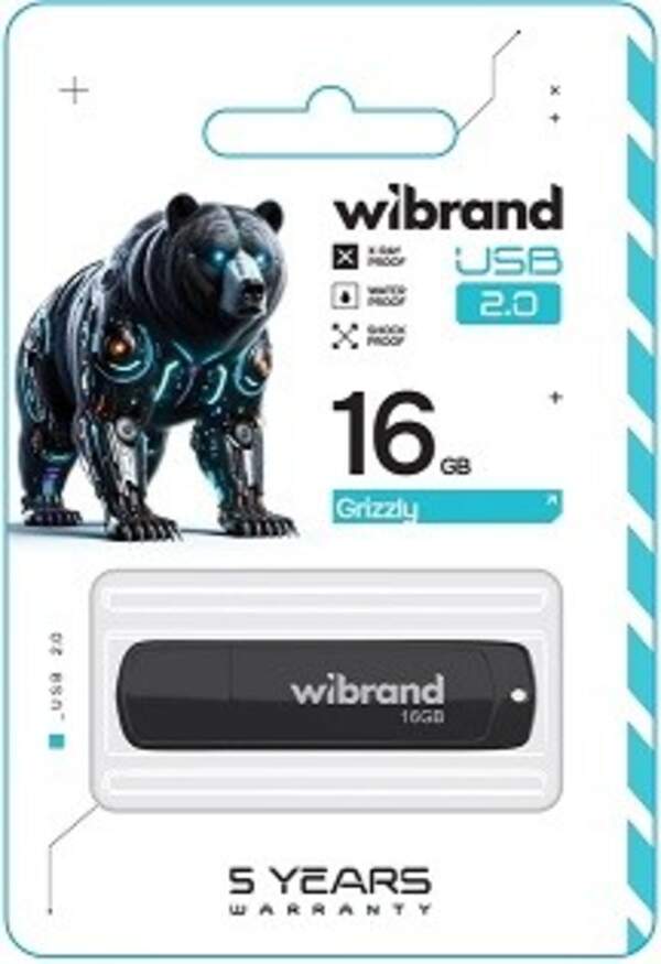 Флеш-накопичувач Flash Wibrand USB 2.0 Grizzly 16Gb Black (WI2.0/GR16P3B) (шт)