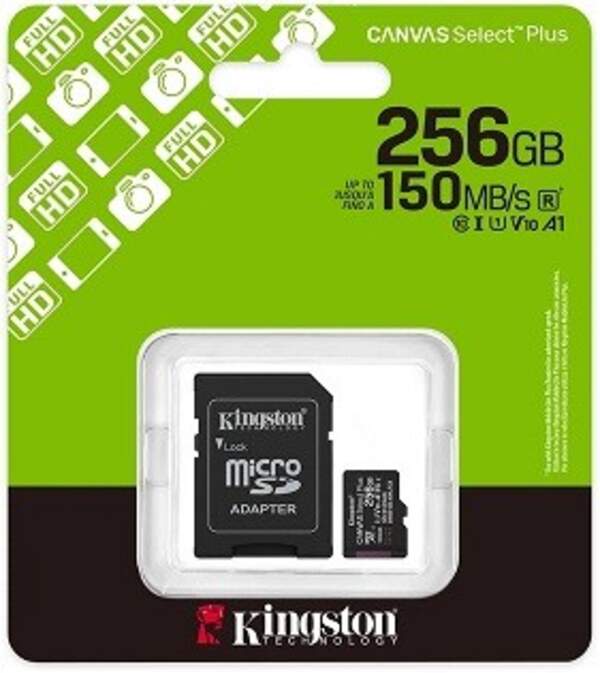 Карта пам'яті Kingston microSDXC 256Gb Can.Sel  Plus Gen3  class10 А1 (R-150MB/s)+ ad (SDCS3/256G) (шт)