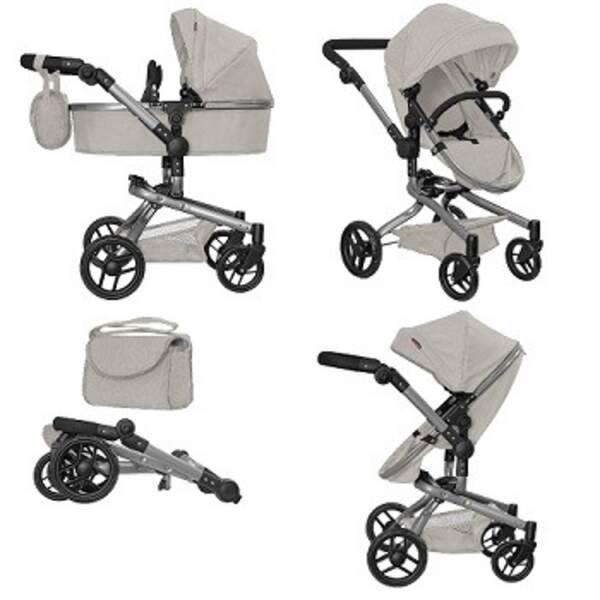 Коляска для ляльки 2в1 CARRELLO FORTUNA 9695 LIGHT GREY з сумкою метал.кор.54,5*14,5*38,5 /1/ (шт)