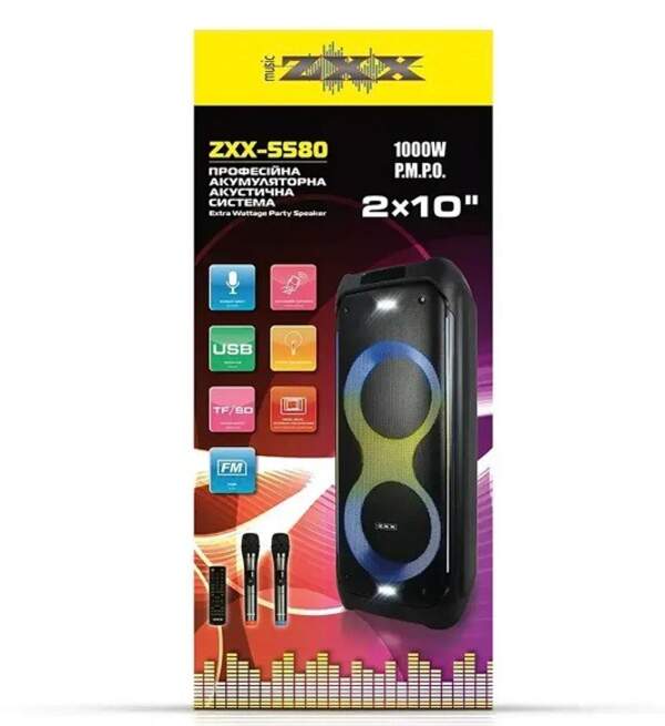 Портативна акустика ZXX-5580 80Вт 2x10" 86х32х32 см (1) 9192 (шт)