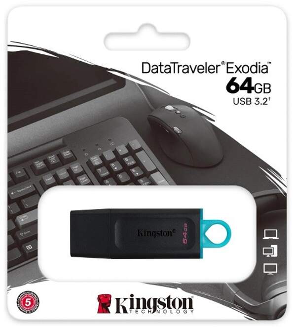 flash Kingston USB 3.2 DT Exodia  64GB  Black/Teal (DTX/64GB) /25/ (DTX/64GB) (шт)