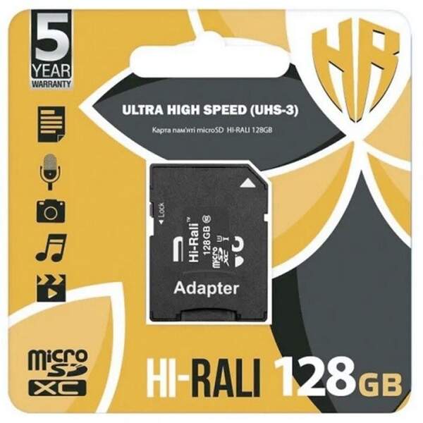 карта пам'яті Hi-Rali micro SD 128Gb class 10 з адаптером (UHS-3) (шт)