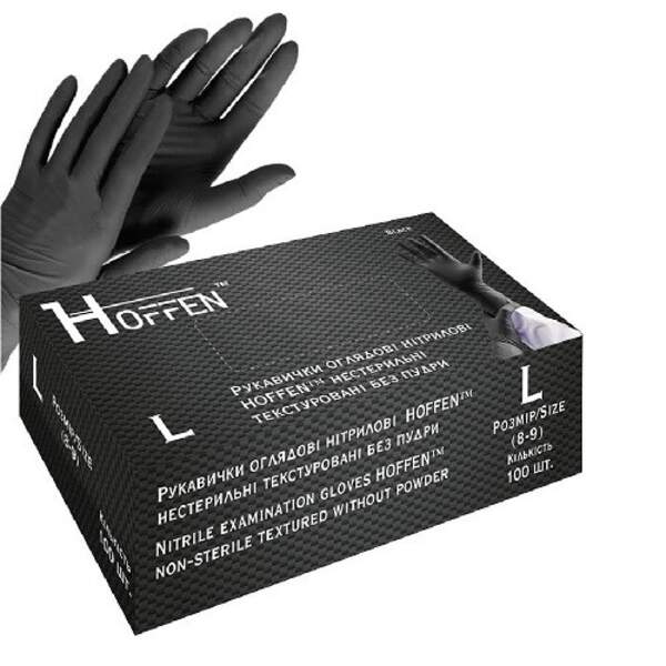 Рукавички нітрилові L Hoffen 3.5г нестерильні текстуровані б/п 50пар/уп HFN-13301L(13304) (10уп) (шт)