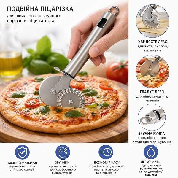 Піцерізка подвійна металева нержавіюча №М-Р29 (7,5 * 18см) 24шт в уп. (240) 2639 (шт)