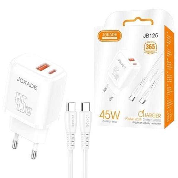 МЗП JOKADE JB125 PD45W+22.5W + кабель Type-C to Type-C білий (шт)