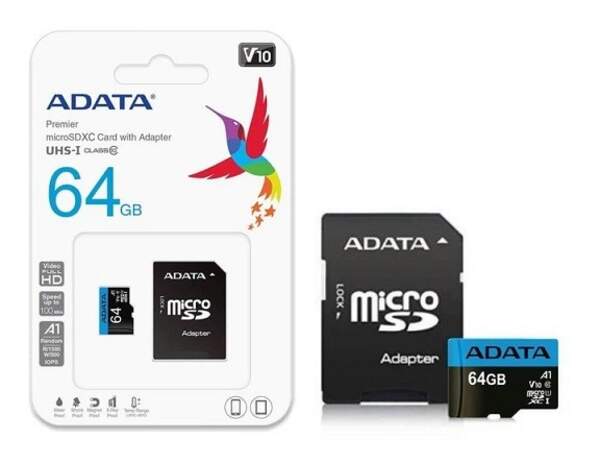 microSDXC (UHS-1) A-DATA Premier 64Gb Class 10 A1 (R-100Mb/s)  (adapter SD) (шт)