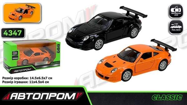 Машина мет. АВТОПРОМ арт. 4347 (96шт/2) 1:39 Porsche 911 GT3 RSR,2 кольор.,відкр..двері, короб.  14, (шт)