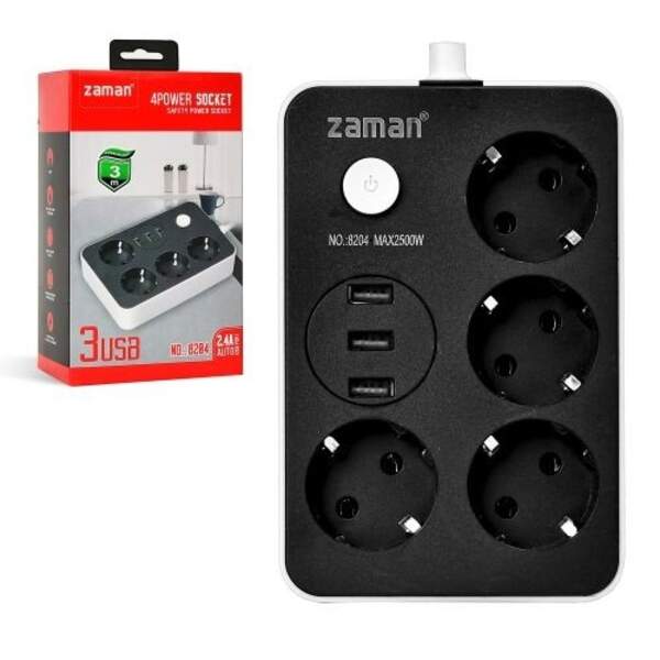Подовжувач 2500W 2м (4р 3USB з вимк) 18.6*10.8*7.5см R95598 (60шт) (шт)