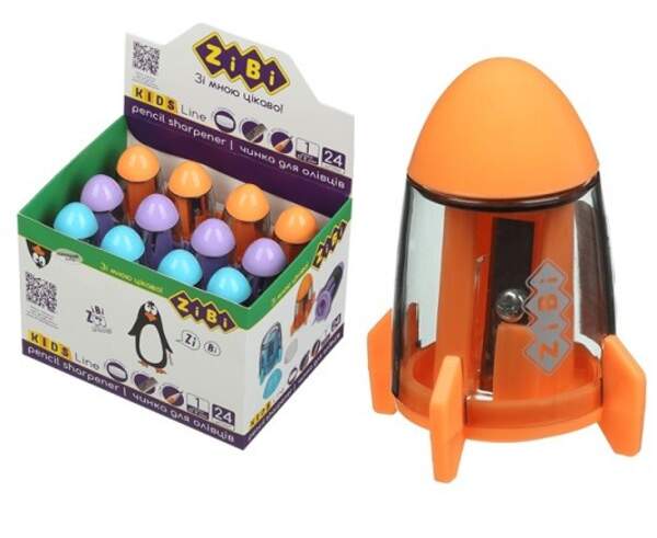 Чинка з ластиком SPACESHIP з контейнером, 1 отв., пласт. корпус, асорті, KIDS Line ZB.5526 (1/24) (шт)
