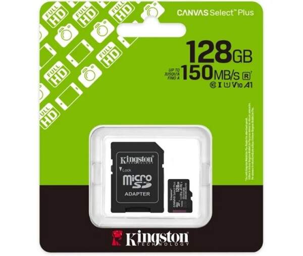 Карта пам'яті Kingston microSDXC 128GbCanvas Sel Plus Gen3  class 10 А1 (R-150MB/s)+ad (SDCS3/128GB) (шт)