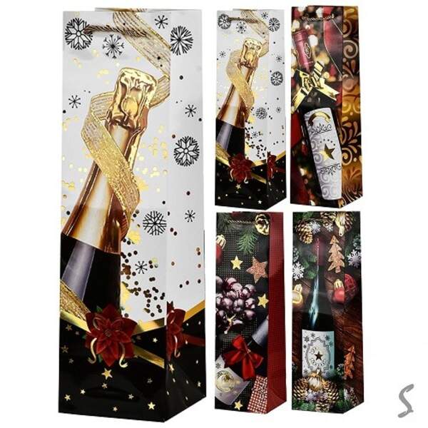 Пакет новорічний паперовий під пляшку "Gifts" 11*11*38см R33030 (720шт) (шт)