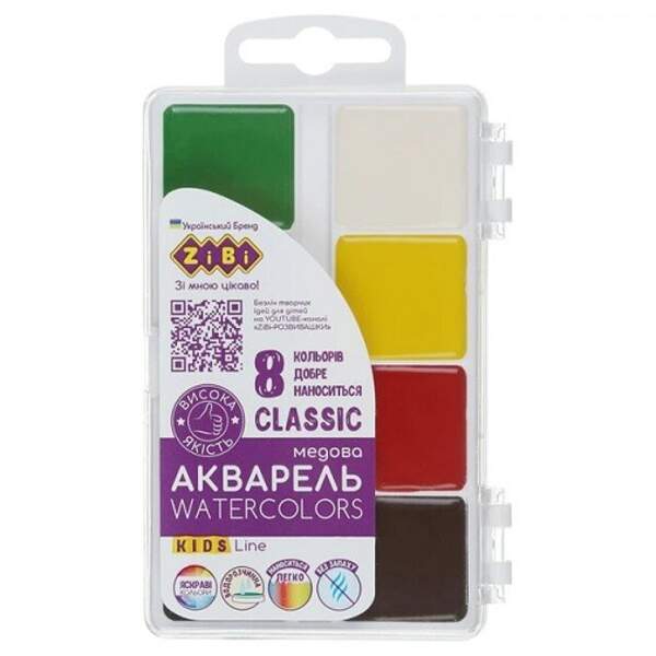 Акварель CLASSIC, 8 кол.,  без/п, пласт./кор., KIDS Line ZB.6582 (шт)