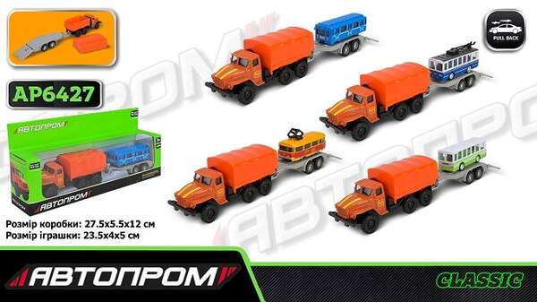 Машина мет. АВТОПРОМ арт. AP6427 (144шт) 1:64,з причепом,4 вида микс, короб. 27,5*5,5*12см (шт)